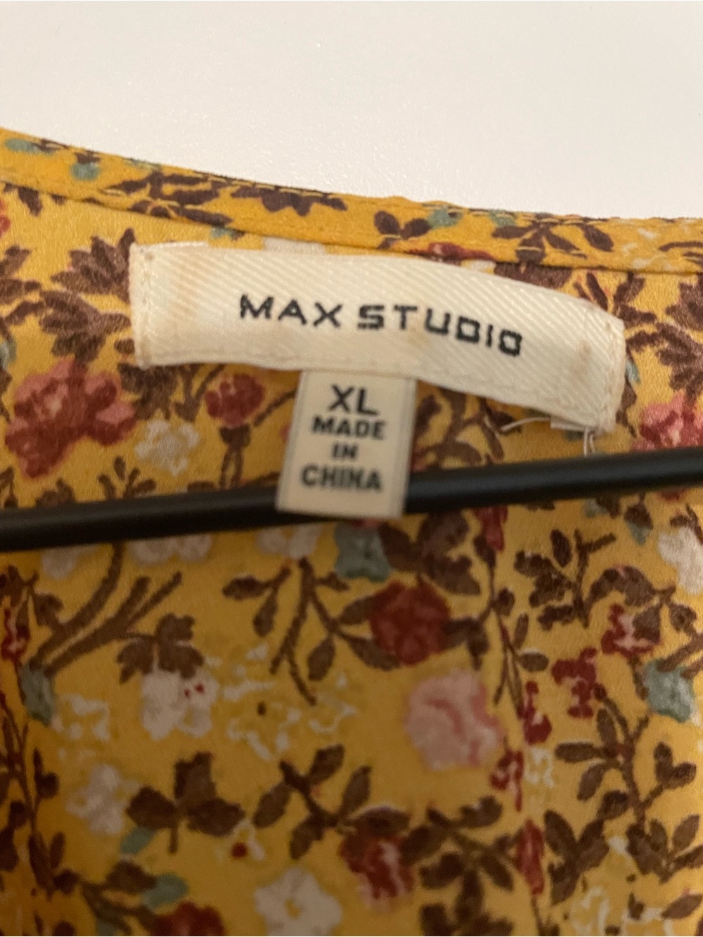 Max Studio Yellow Floral Wrap Top with Multicolor Blooms - Picture 5 of 5